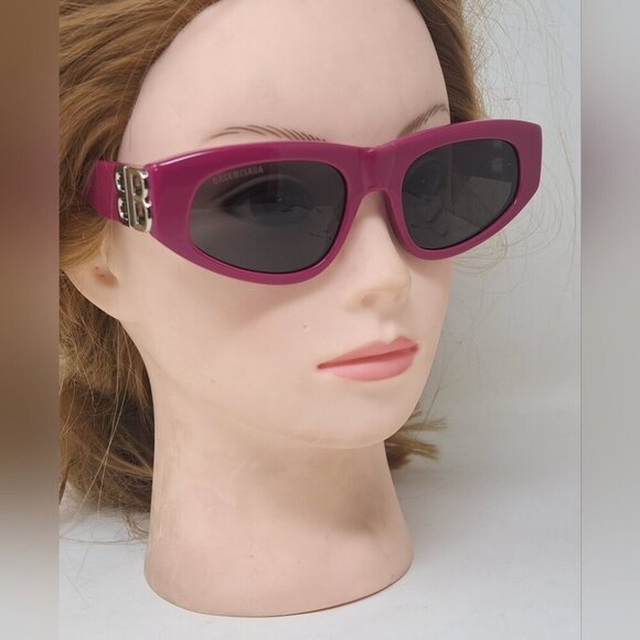 Balenciaga Sunglasses Fuschia Gray BB Temples Oval Cat Eye BB0095S 53-19-135 XL
